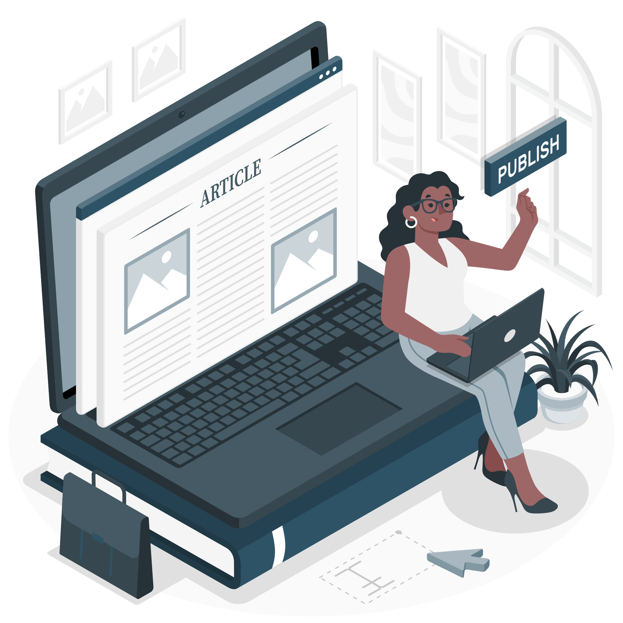 An illustration of a seo content writer about to publish an article representing SEO Content Writing Services