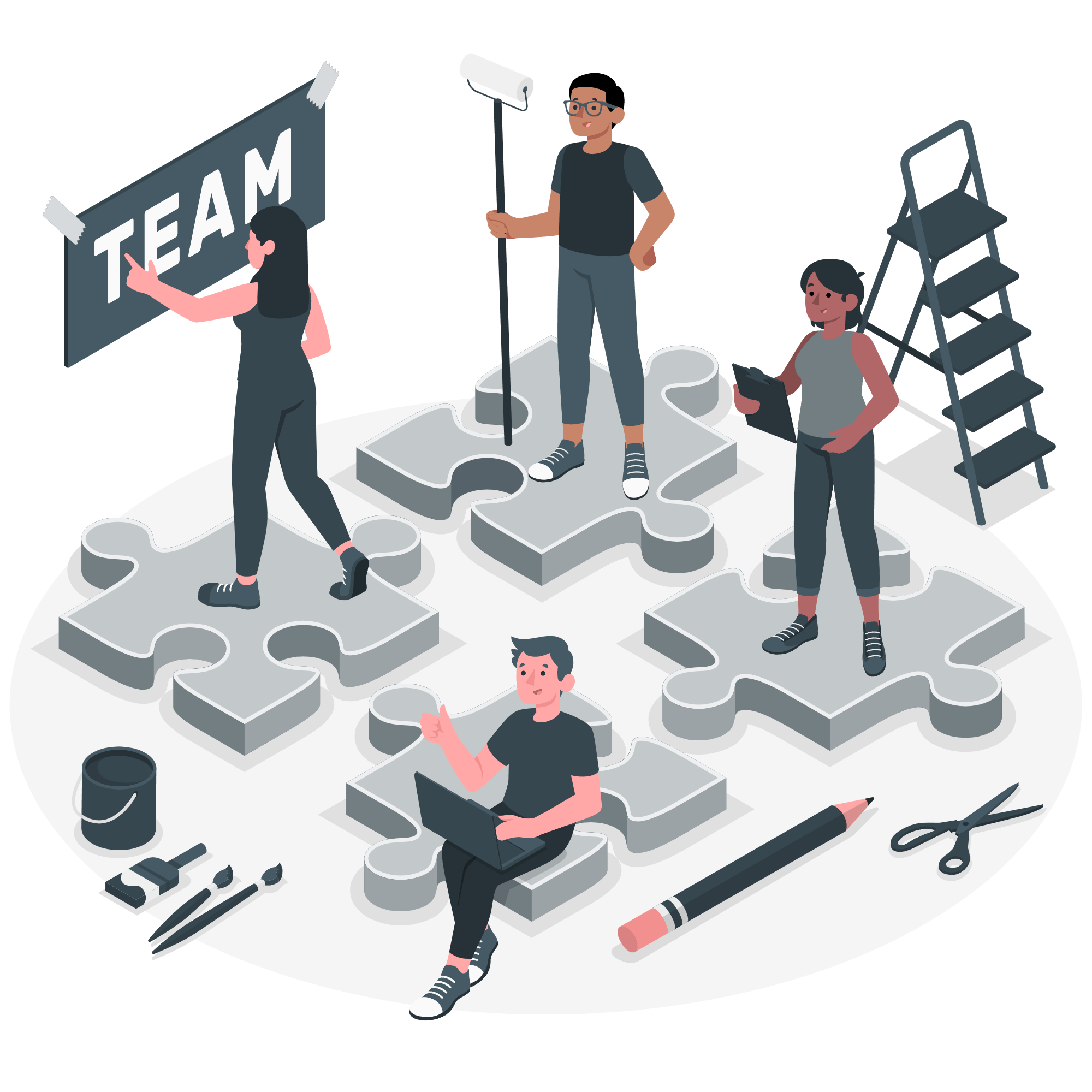 An illustration of a digital marketing team representing the Table Rock Digital Marketing team.